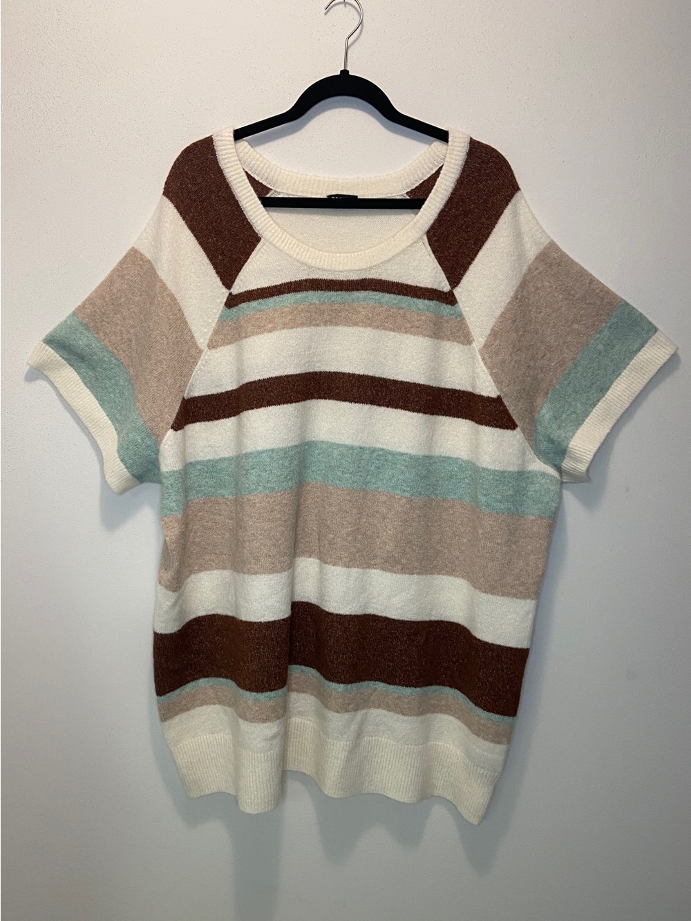 torrid Cream Sweater with Brown & Aqua Stripes